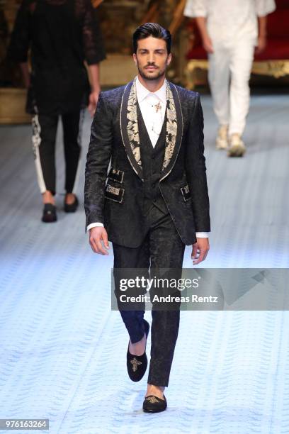 Mariano Di Vaio walks the runway at the Dolce & Gabbana show during Milan Men's Fashion Week Spring/Summer 2019 on June 16, 2018 in Milan, Italy.