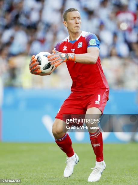 Goalkeeper Hannes Por Halldorsson of Iceland during the 2018 FIFA World Cup Russia group D match between Argentina and Iceland at the Spartak Stadium...