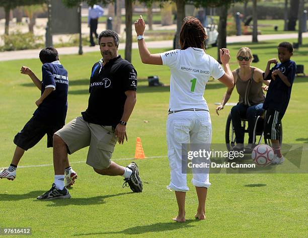 Laureus Sports Academy member Daley Thompson in action during the Laureus Sport for Good Football Tournament at Emirates Palace Hotel on March 10,...