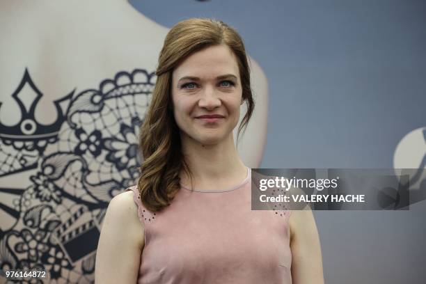 French actress Odile Vuillemin poses during a photocall for the TV serie "Né sous silence" as part of the 58th Monte-Carlo Television Festival on...