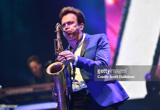 Musician Ray Herrmann of the classic rock band Chicago performs onstage at The Forum on June 15, 2018 in Inglewood, California.