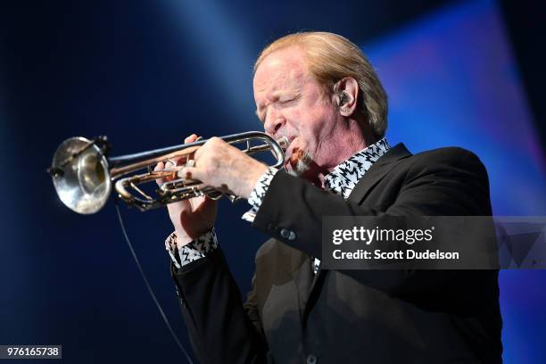 Rock and Roll Hall of Fame member Lee Loughnane, founding member of the classic rock band Chicago, performs onstage at The Forum on June 15, 2018 in...