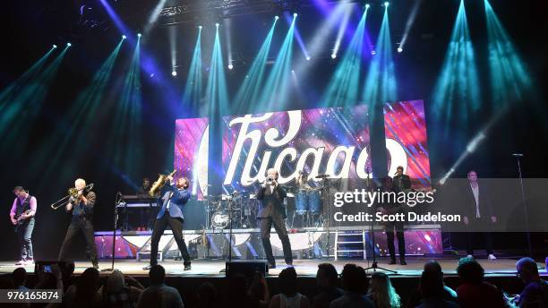 Musicians Keith Howland, James Pankow, Ray Herrmann, Lee Loughnane, Brett Simons, Robert Lamm and Neil Donell of the classic rock band Chicago...