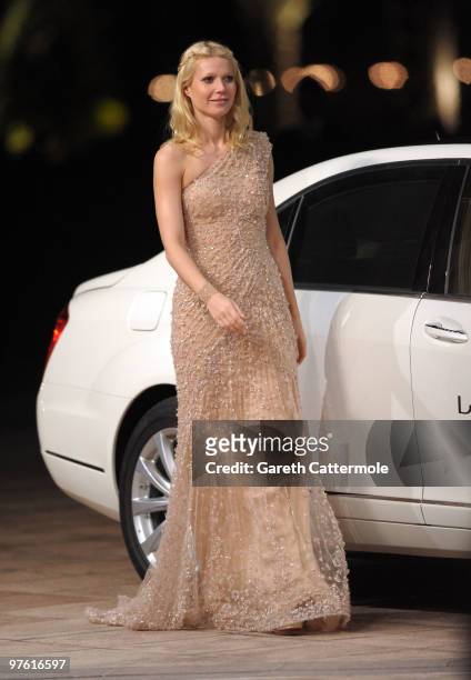 Actress Gwyneth Paltrow arrives at the Laureus World Sports Awards 2010 at Emirates Palace Hotel on March 10, 2010 in Abu Dhabi, United Arab Emirates.