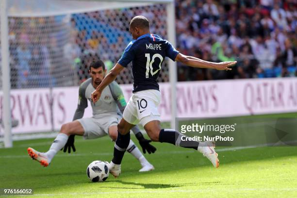 Kylian Mbappe of France, during the 2018 FIFA World Cup Russia group C match between France and Australia at Kazan Arena on June 16, 2018 in Kazan,...
