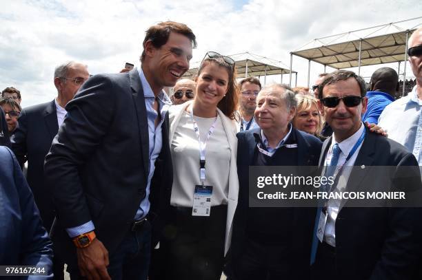 Spanish tennis player Rafael Nadal poses next French Junior Minister for Gender Equality Marlene Schiappa International Automobile Federation...