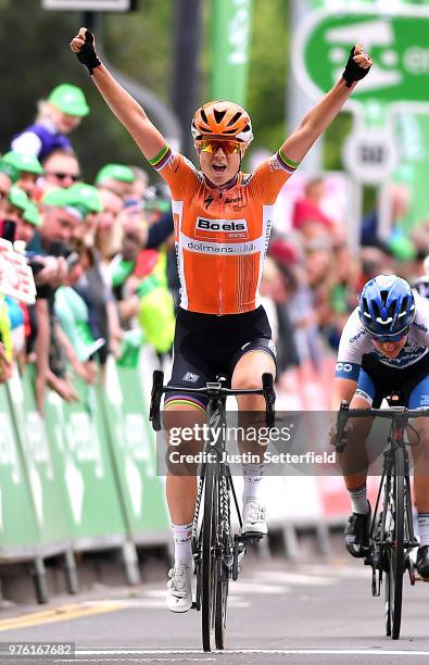 Arrival / Amalie Dideriksen of Denmark and Boels - Dolmans Cycling Team / Celebration / Lotta Pauliina Lepisto of Finland and Cervelo-Bigla Pro...