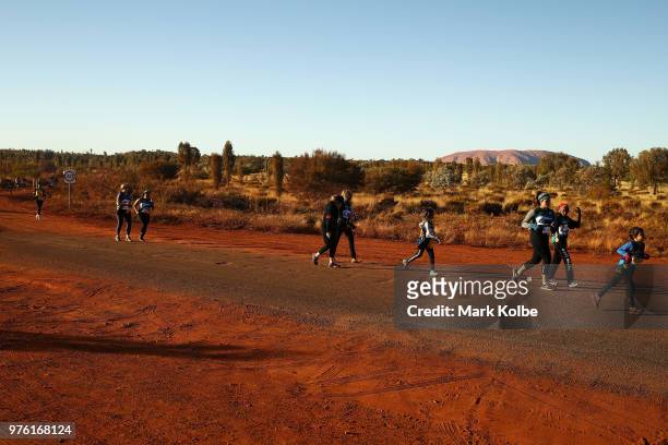 Runners take part in the Deadly Fun Run during the the National Deadly Fun Run Championships on June 16, 2018 in Uluru, Australia. The annual running...