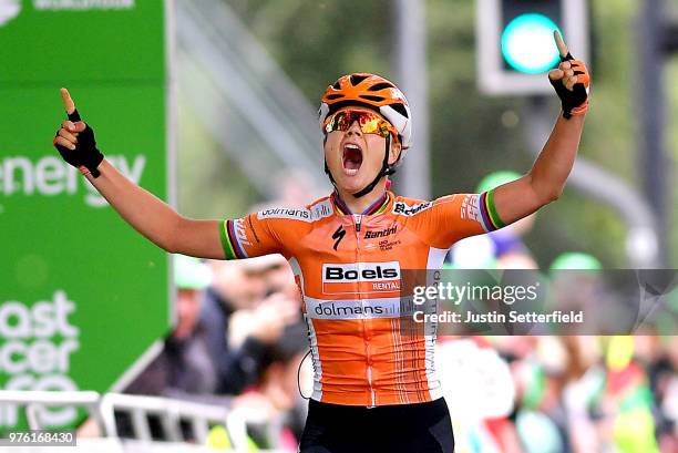 Arrival / Amalie Dideriksen of Denmark and Boels - Dolmans Cycling Team / Celebration / Lotta Pauliina Lepisto of Finland and Cervelo-Bigla Pro...