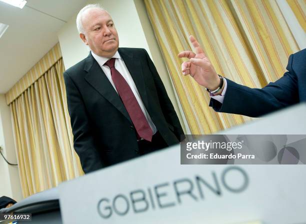 Spanish Minister of external affairs Miguel Angel Moratinos attends external affairs commsion at the Congress on March 10, 2010 in Madrid, Spain.