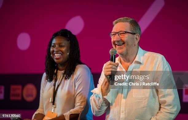 General Secretary of Unite the Union, Len McCluskey, speaks on stage at the Solidarity Tent at Labour Live, White Hart Lane, Tottenham on June 16,...