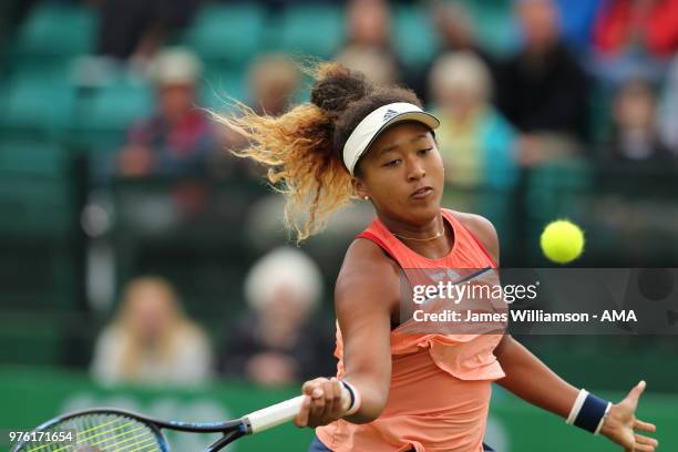 Naomi Osaka of Japan during Day Eight of the Nature Valley open at Nottingham Tennis Centre on June 16, 2018 in Nottingham, England.