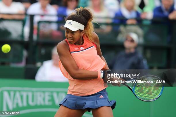 Naomi Osaka of Japan during Day Eight of the Nature Valley open at Nottingham Tennis Centre on June 16, 2018 in Nottingham, England.