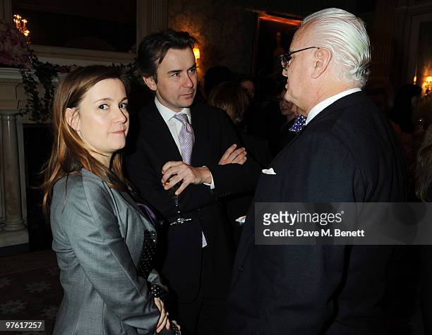 Catherine Ostler, Albert Read and Manolo Blahnik attend the Nancy Mitford 'Wigs on the Green' reissue party held by Catherine Ostler and the Dowager...