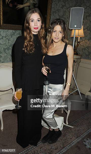 Anouska Beckwith and Rose Langley attend the Nancy Mitford 'Wigs on the Green' reissue party held by Catherine Ostler and the Dowager Duchess of...