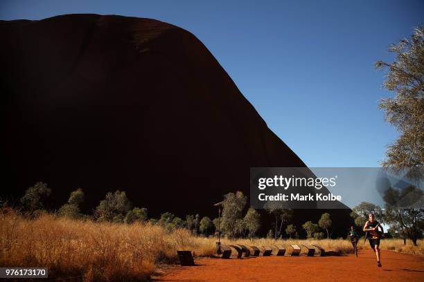 Runner competes during the Uluru Relay Run as part of the National Deadly Fun Run Championships on June 16, 2018 in Uluru, Australia. The annual...