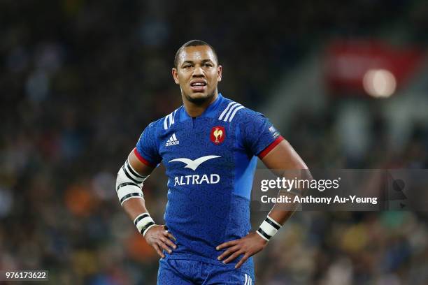 Gael Fickou of France looks on during the International Test match between the New Zealand All Blacks and France at Westpac Stadium on June 16, 2018...