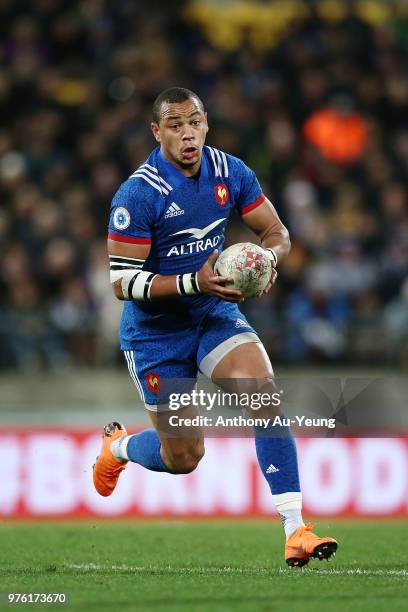 Gael Fickou of France in action during the International Test match between the New Zealand All Blacks and France at Westpac Stadium on June 16, 2018...