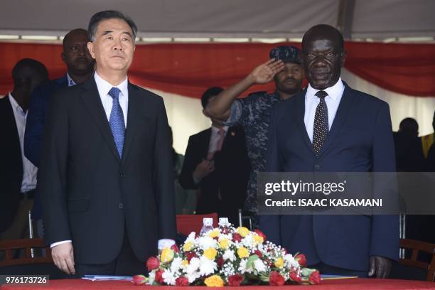 China's third Vice Prime Minister, Wang Yang and Uganda's Vice President Edward Ssekandi attend Uganda's second annual Entebbe Dragon Boat Race...