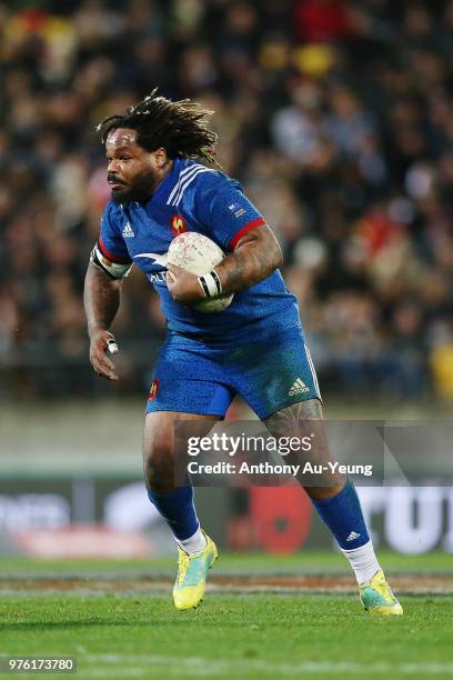 Mathieu Bastareaud of France in action during the International Test match between the New Zealand All Blacks and France at Westpac Stadium on June...