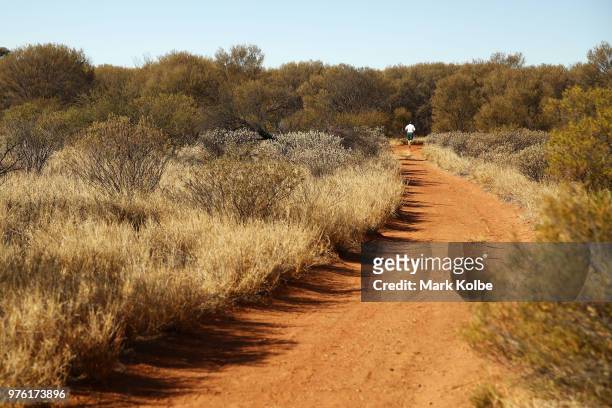 Australian olympic bobsledder Lucas Mata competes in the Uluru Relay Run as part of the National Deadly Fun Run Championships on June 16, 2018 in...