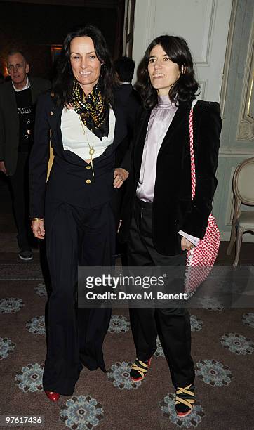 Trisha Simonon and Bella Freud attend the Nancy Mitford 'Wigs on the Green' reissue party held by Catherine Ostler and the Dowager Duchess of...