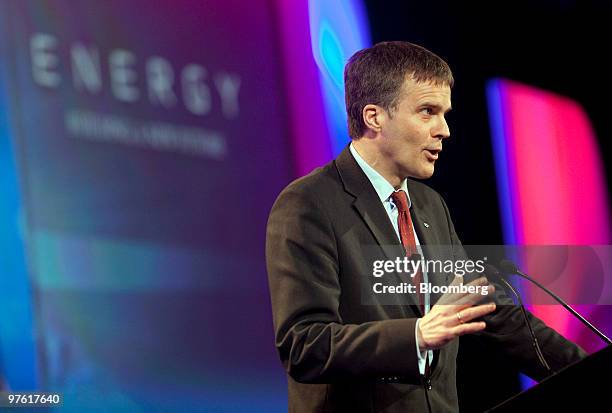 Helge Lund, president and chief executive officer of Statoil ASA, speaks at the 2010 CERAWEEK conference in Houston, Texas, U.S., on Wednesday, March...