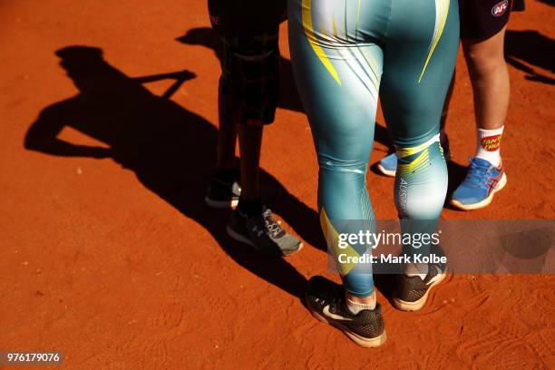 Australian olympic bobsledders Hayden Smith is seen in his olympic bodysuits as he prepares to compete in the Uluru Relay Run as part of the National...