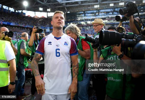 Ragnar Sigurdsson of Iceland walks towards the crowd following a result in the 2018 FIFA World Cup Russia group D match between Argentina and Iceland...