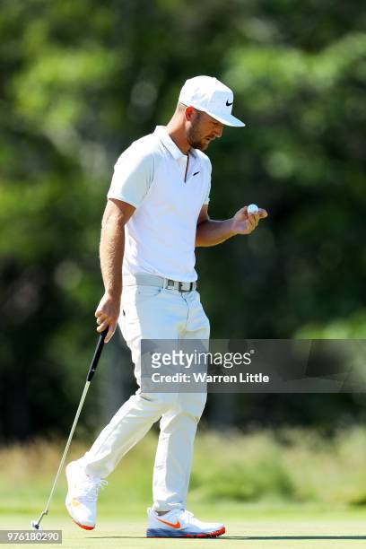 Kevin Chappell of the United States putts on the second green during the third round of the 2018 U.S. Open at Shinnecock Hills Golf Club on June 16,...