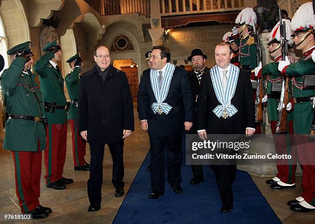 Prince Albert of Monaco; Stefano Mussoni and Francesco Palmieri during the Prince Albert Of Monaco State visit in San Marino held at Palazzo Pubblico...