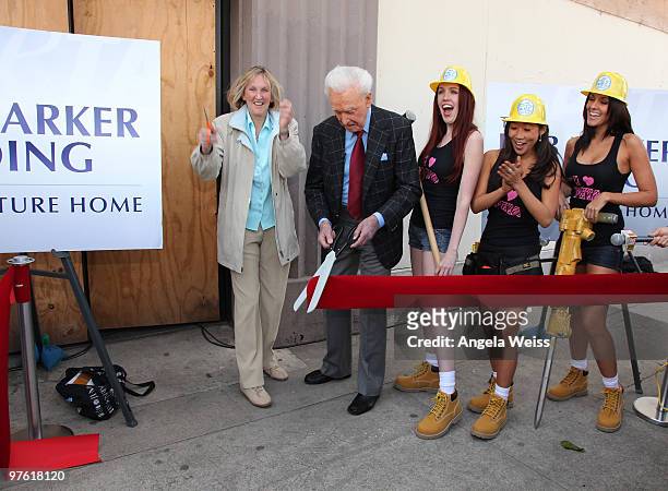 President Ingrid Newkirk and television personality Bob Barker attend the ribbon cutting ceremony for PETA's new 'Bob Barker Building' on March 10,...