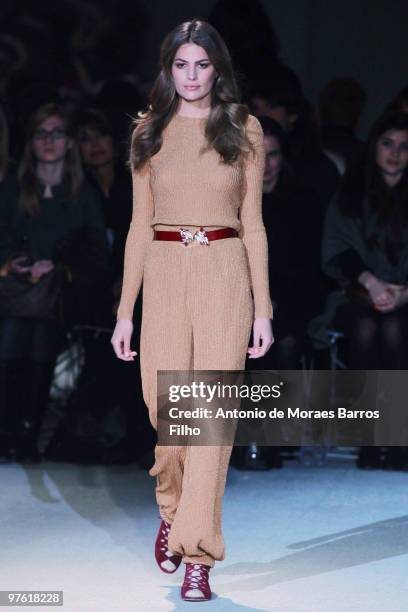 Model walks the runwayduring the Paul & Joe Ready to Wear show as part of the Paris Womenswear Fashion Week Fall/Winter 2011 at Halle Freyssinet on...