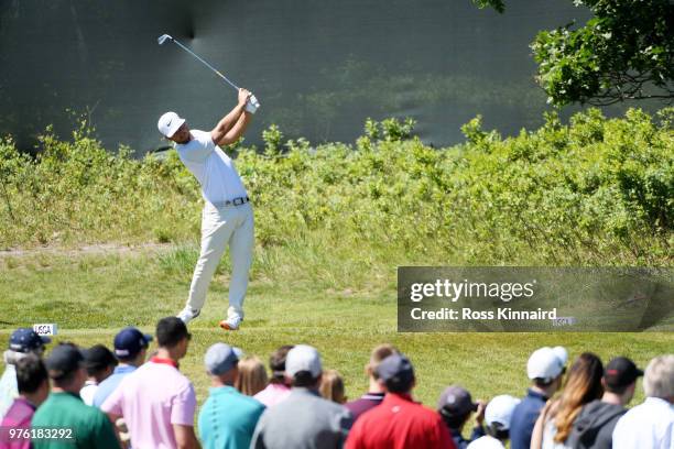 Kevin Chappell of the United States plays his shot from the second tee during the third round of the 2018 U.S. Open at Shinnecock Hills Golf Club on...