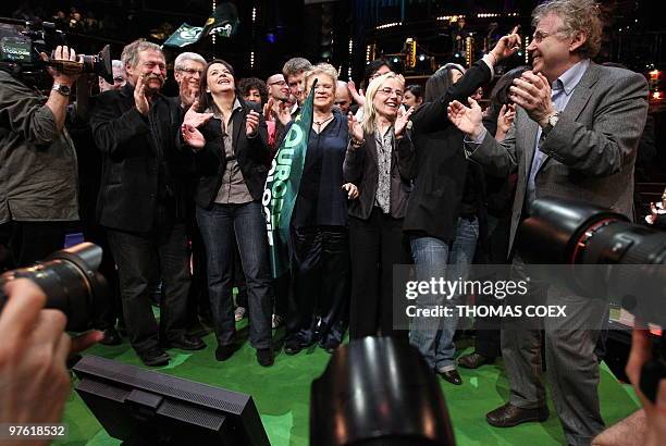 Germany's Daniel Cohn-Bendit , EU lawmaker and head of Europe Ecologie movement, French Green party leader Cecile Duflot , Europe Ecologie head for...