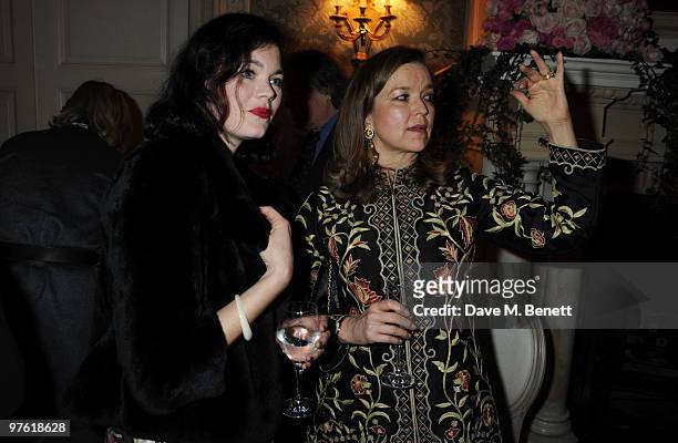 Jasmine Guinness and Charlotte Mosley attend the Nancy Mitford 'Wigs on the Green' reissue party held by Catherine Ostler and the Dowager Duchess of...