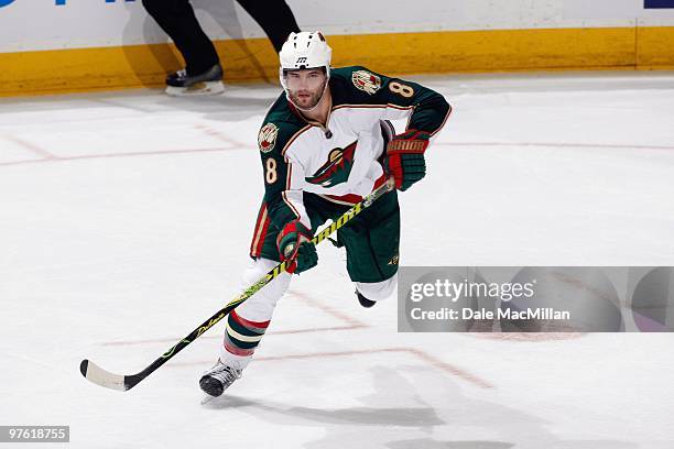 Brent Burns of the Minnesota Wild skates against the Edmonton Oilers on March 5, 2010 at Rexall Place in Edmonton, Alberta, Canada.