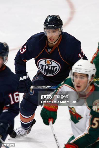 Andrew Cogliano of the Edmonton Oilers skates against the Minnesota Wild on March 5, 2010 at Rexall Place in Edmonton, Alberta, Canada.