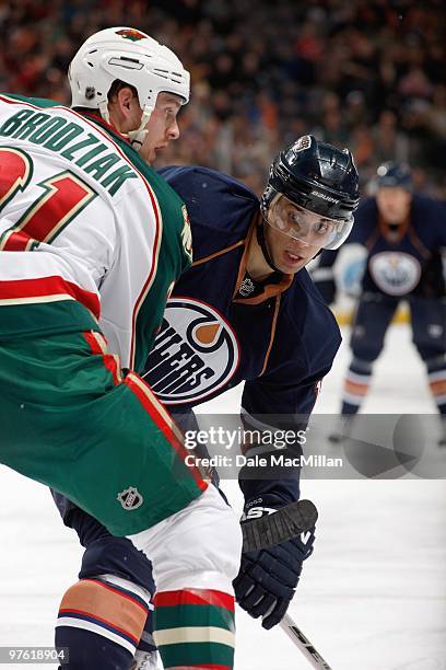 Andrew Cogliano of the Edmonton Oilers skates against the Minnesota Wild on March 5, 2010 at Rexall Place in Edmonton, Alberta, Canada.