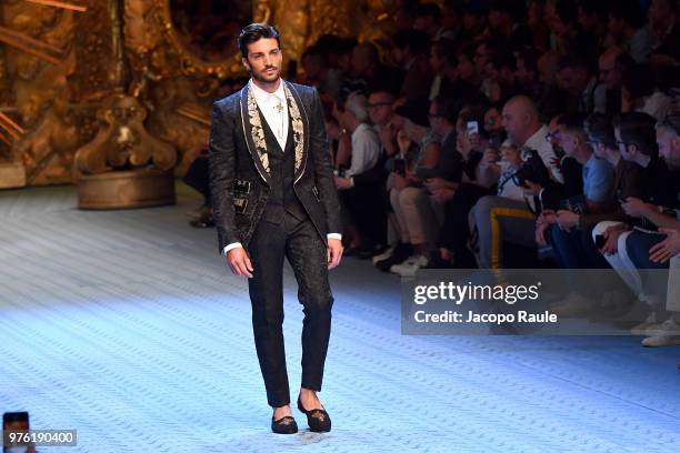 Mariano Di Vaio walks the runway at the Dolce & Gabbana show during Milan Men's Fashion Week Spring/Summer 2019 on June 16, 2018 in Milan, Italy.