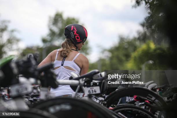 Athletes prepare for the Ironman 70.3 Luxembourg-Region Moselle race on June 16, 2018 in Luxembourg, Luxembourg.
