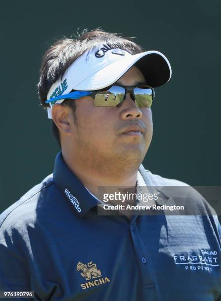 Kiradech Aphibarnrat of Thailand looks on from the sixth tee during the third round of the 2018 U.S. Open at Shinnecock Hills Golf Club on June 16,...