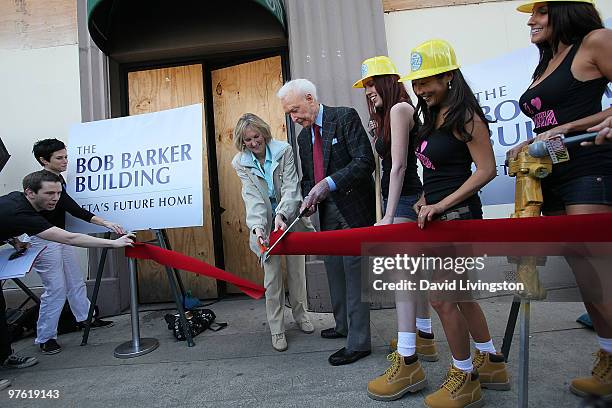 President Ingrid E. Newkirk and TV personality Bob Barker cut the ribbon at the dedication ceremony for PETA's Los Angeles office "The Bob Barker...