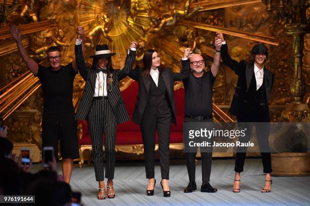 Stefano Gabbana; Naomi Campbell; Monica Bellucci; Domenico Dolce and Marpessa walk the runway at the Dolce & Gabbana show during Milan Men's Fashion...