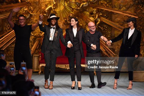 Stefano Gabbana; Naomi Campbell; Monica Bellucci; Domenico Dolce and Marpessa walk the runway at the Dolce & Gabbana show during Milan Men's Fashion...