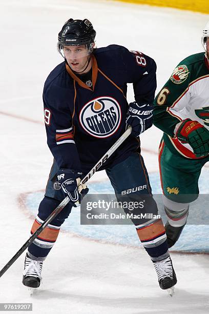Sam Gagner of the Edmonton Oilers skates against the Minnesota Wild on March 5, 2010 at Rexall Place in Edmonton, Alberta, Canada.
