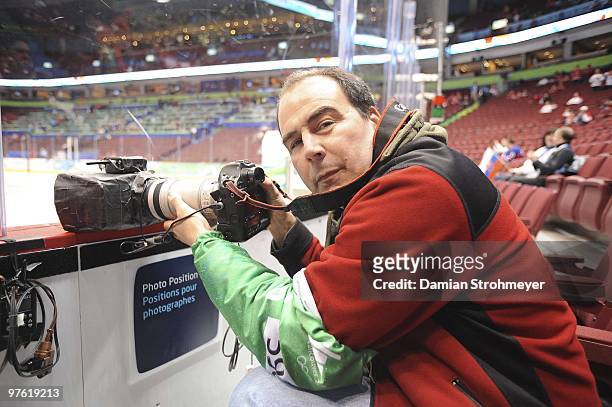 Winter Olympics: Self-portrait of SI photographer Damian Strohmeyer before Canada vs Slovakia Men's Playoffs Semifinals - Game 28 at Canada Hockey...