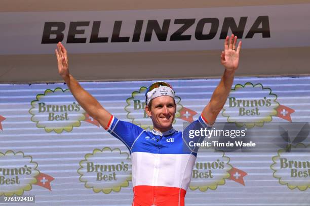 Podium / Arnaud Demare of France and Team Groupama FDJ / Celebration / during the 82nd Tour of Switzerland 2018, Stage 8 a a 123,8km stage from...