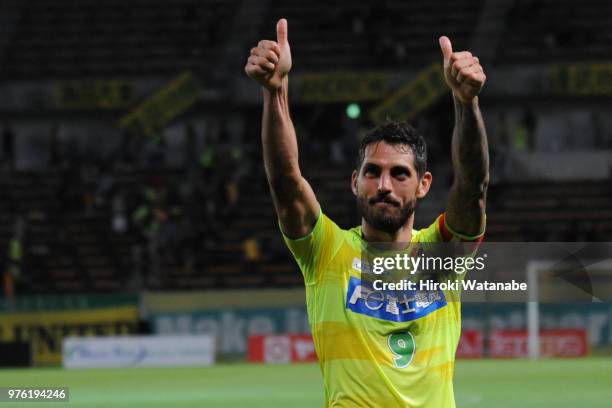 Larrivey of JEF United Chiba looks on after the J.League J2 match between JEF United Chiba and Ehime FC at Fukuda Denshi Arena on June 16, 2018 in...