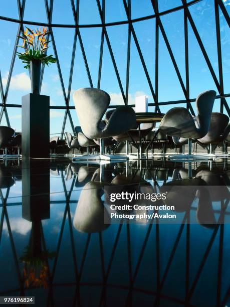 St Mary Axe, or the Gherkin, tables and chairs at the top of the tower.